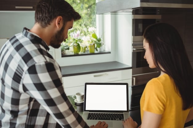 A split screen. On one side, a person is using a laptop to browse real estate listings with filters set for 