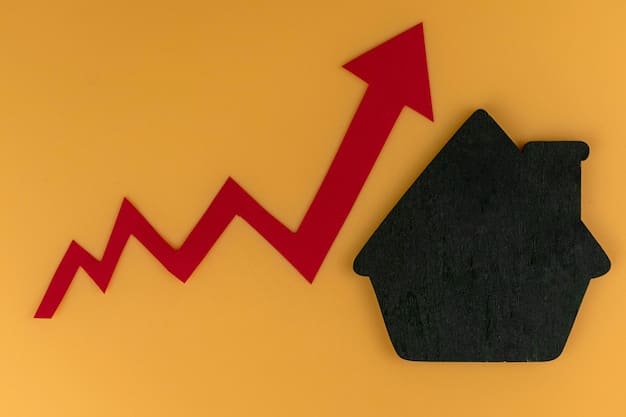 A graph showing real estate market trends, with arrows pointing downwards to indicate a buyer's market.
