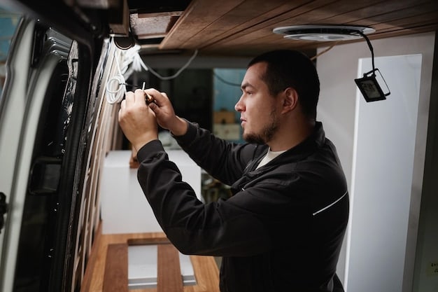 A property manager inspecting a home's HVAC system during a routine maintenance check, using a flashlight to examine the unit. Close-up on the system's filters and internal mechanisms.