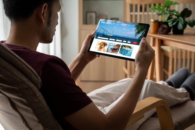 A person using a tablet to view virtual tours of properties, highlighting the convenience and accessibility of modern real estate technology. The scene is set in a comfortable living room.