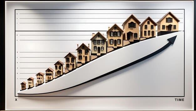 A graph depicting the historical appreciation of residential real estate values over the past 30 years, trending consistently upward with minor fluctuations.
