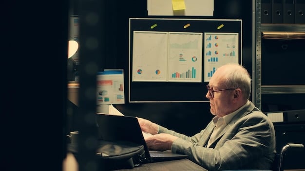 A professional investment analyst examining a stock chart on multiple screens, surrounded by data feeds and analytical software. The scene represents diligent research and strategic decision-making.