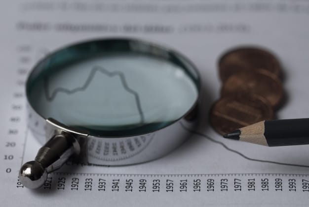 A close-up of a credit rating report with a magnifying glass highlighting the bond ratings of different corporations, emphasizing the importance of due diligence in corporate bond investments.